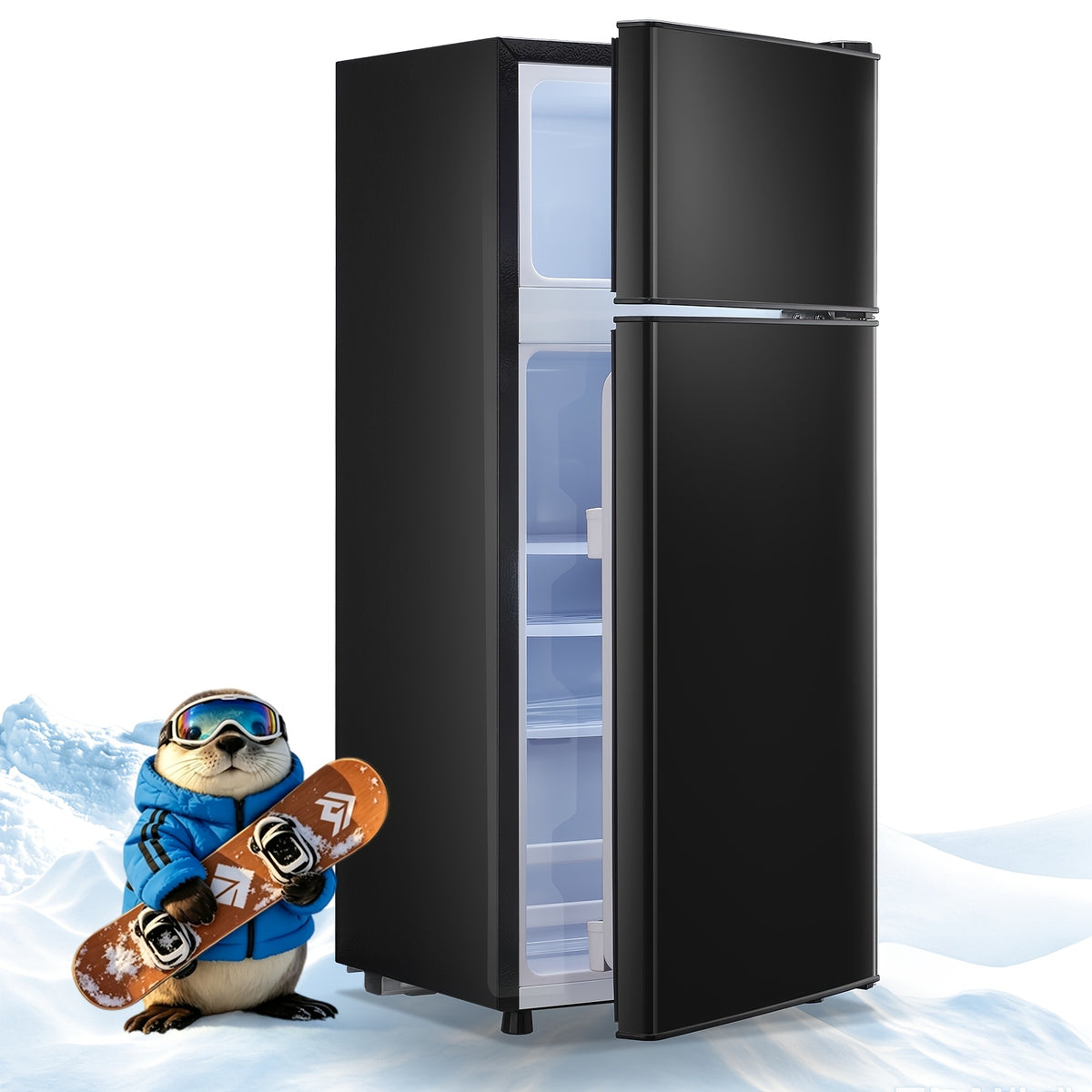 2-Door Compact Refrigerator Mini Fridge with Adjustable Thermostat & Removable Glass Shelves, Ultra-Quiet Cooling Suitable for Bedroom, Office, Dorm, Small Space, Direct-Cool System, ABS Cabinet, Compressor Cooling, Low Voltage ( Plug)