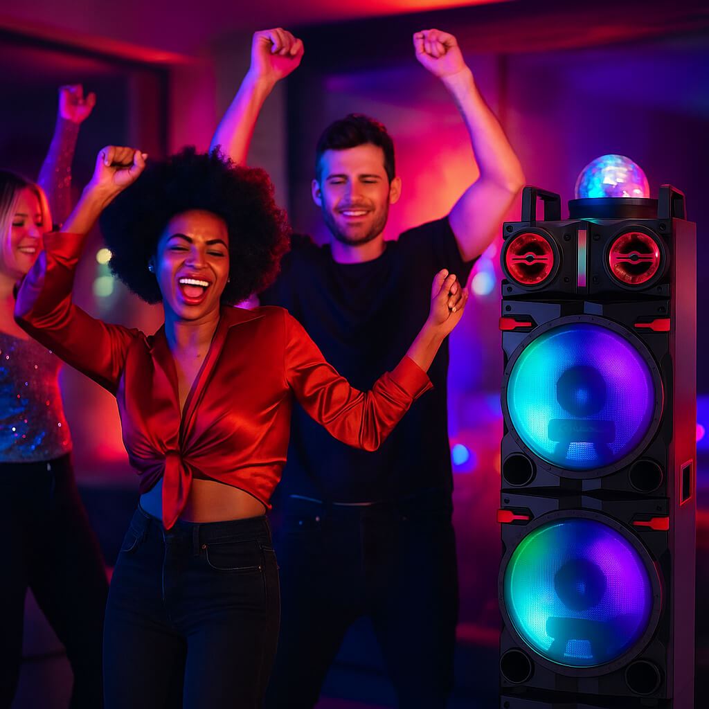 Dual 10" Bluetooth Karaoke Speaker, Portable Subwoofer with Heavy Bass, LED Flashing Lights, Mic & Remote, Multi-Mode (BT/USB/TF/AUX/FM), TWS Pairing, Handle & Wheels for Home, Party, Outdoor Events