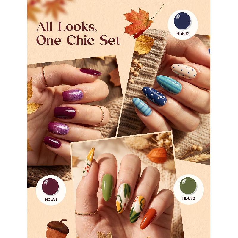 [Gel Polish Set] 30 Colors Beetles Fall Gel Polish Set - Hema-Free Retro Reverie Collection, /LED Curable Base & Top Coat Suitable for Nail Art Salon DIY, Autumn Burgundy & Orange Gel Nail Kit with Swatch Card, Soak Off Polish for or Professional