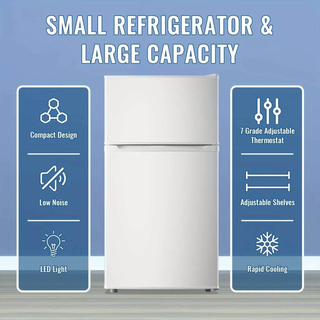 3.5/2.5 Cu.ft Small Fridge With Freezer 2-Door Compact Refrigerator 7-Level Adjustable Thermostat, Removable Shelves And Bakset, Perfect For Dorm, Office, RV, Bedroom, White