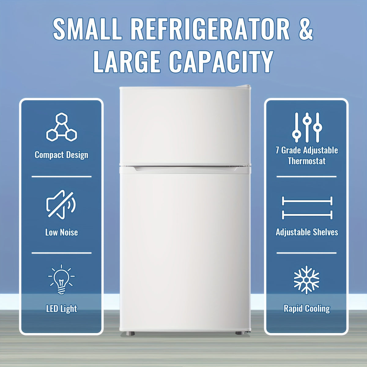 3.5/2.5 Cu.ft Small Fridge With Freezer 2-Door Compact Refrigerator 7-Level Adjustable Thermostat, Removable Shelves And Bakset, Perfect For Dorm, Office, RV, Bedroom, White