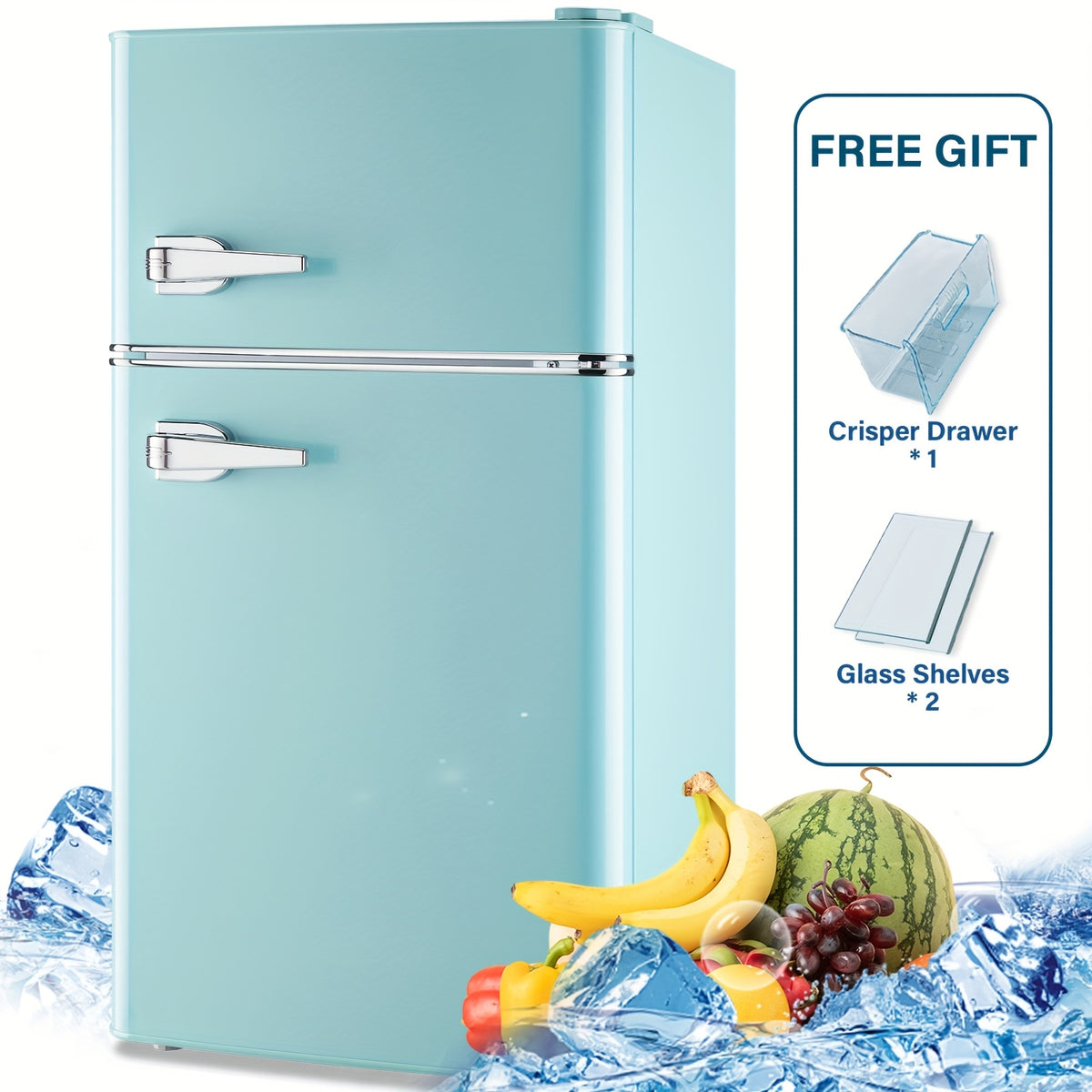 WANAI 3.5 Cu. Ft Mini Fridge with Freezer 2 Doors Mini Fridge Small Refrigerator with Adjustable Thermostat, Shelves Retro Mini Fridge for Dorm, Office, Bedroom, Apartment Black