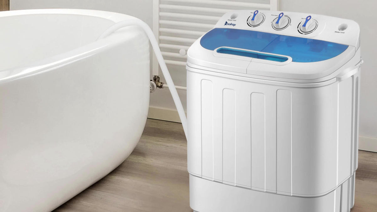 Portable Washing Machine - Compact Twin Tub Mini Washer & Spin Dryer Combo with Built-in Gravity Drain, 110V Electric Laundry Machine for Apartments, Dorms, RV, Camping - Energy Efficient, Quiet, Space Saving, No Installation Required, Quick Wash, Low Wat