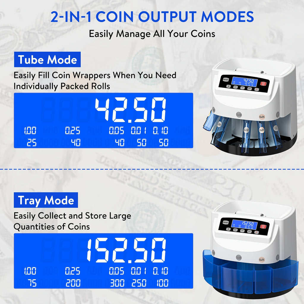 Coin Counter Machine Sorter, Change and Wrapper Roller Counting Organizer, Sorts up to 300 Coins Per Minute, Automatically Sorts and Batches, Office Supplies