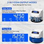 Coin Counter Machine Sorter, Change and Wrapper Roller Counting Organizer, Sorts up to 300 Coins Per Minute, Automatically Sorts and Batches, Office Supplies