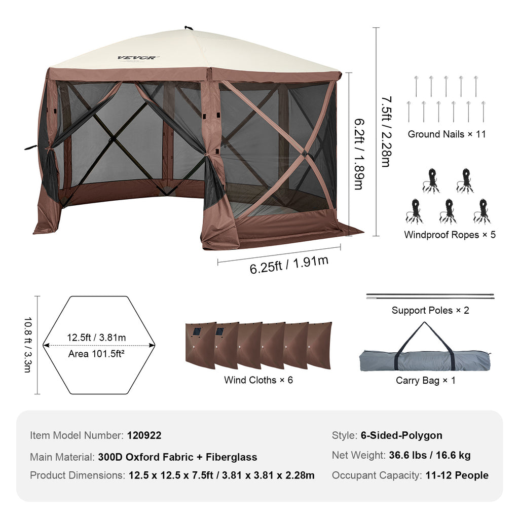 Pop-Up Screen Gazebo Tent by VEVOR, Removable Privacy Panels for Camping, Picnics and Backyard Gatherings