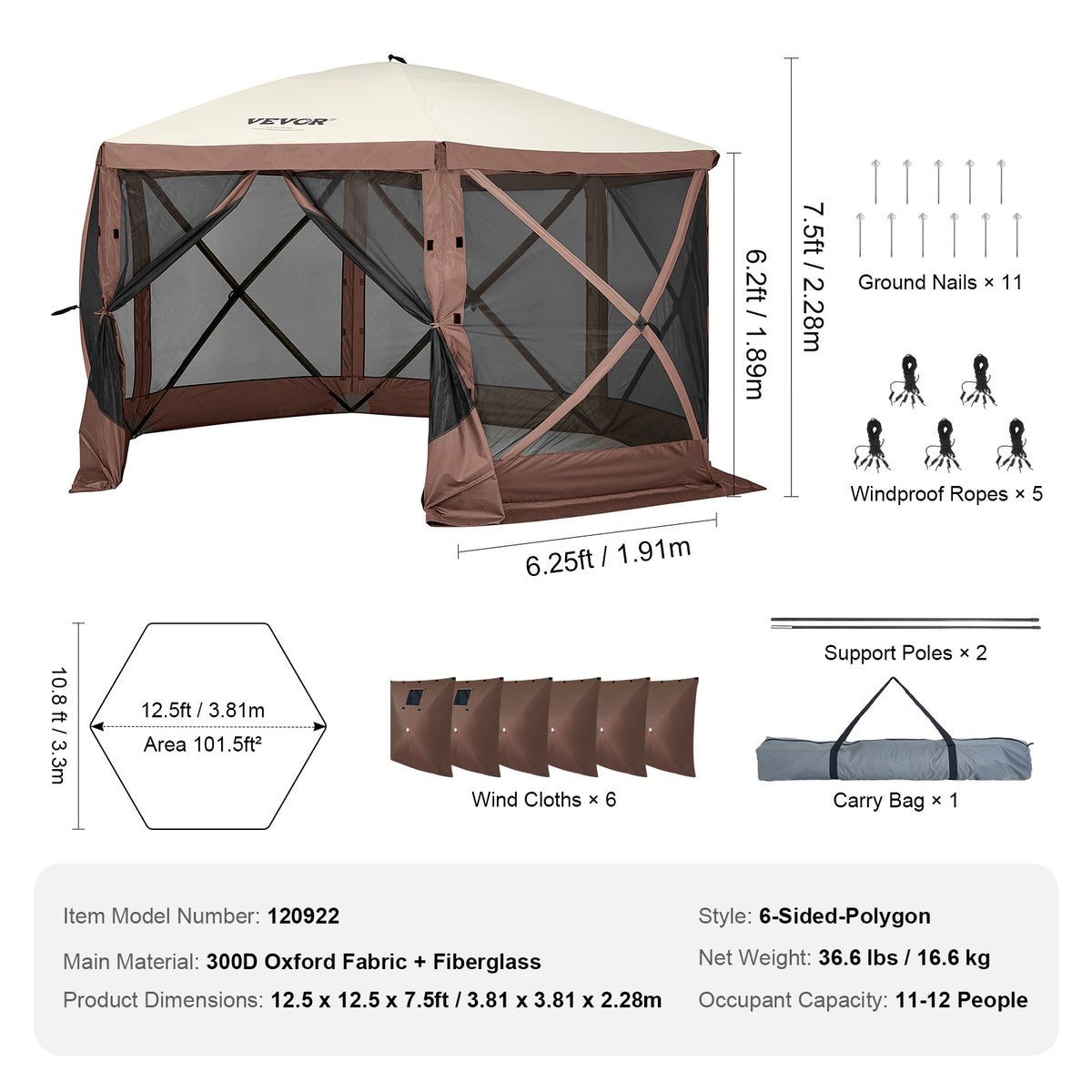 Pop-Up Screen Gazebo Tent by VEVOR, Removable Privacy Panels for Camping, Picnics and Backyard Gatherings