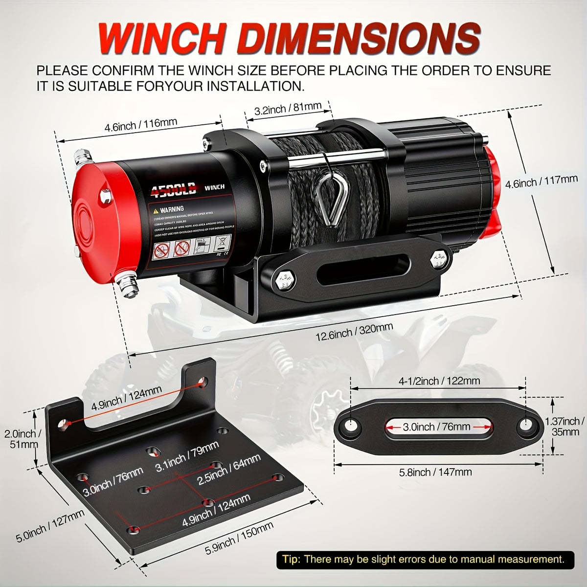 Electric Winch 3500Lb/4500Lb/12000Lb/13500Lb - Electric Truck Winch 12V with Red Synthetic Rope - Fairlead Wired Handle & Infrared Remote - Winch for Jeeps Road SUV Boat Towing Trailer 4WD 4X4 ATV UTV - ATV Winch Kit