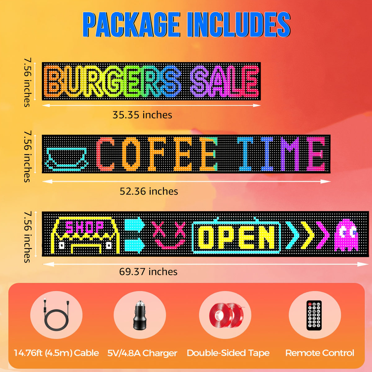 Decorative Signs And Plaques - LED Scrolling Display Screen, Soft Foldable Design, Easy Installation, APP Control, USB Powered, Flexible LED Sign for Store, Mobile Food Truck Advertising, LED Sign, Programmable LED Sign