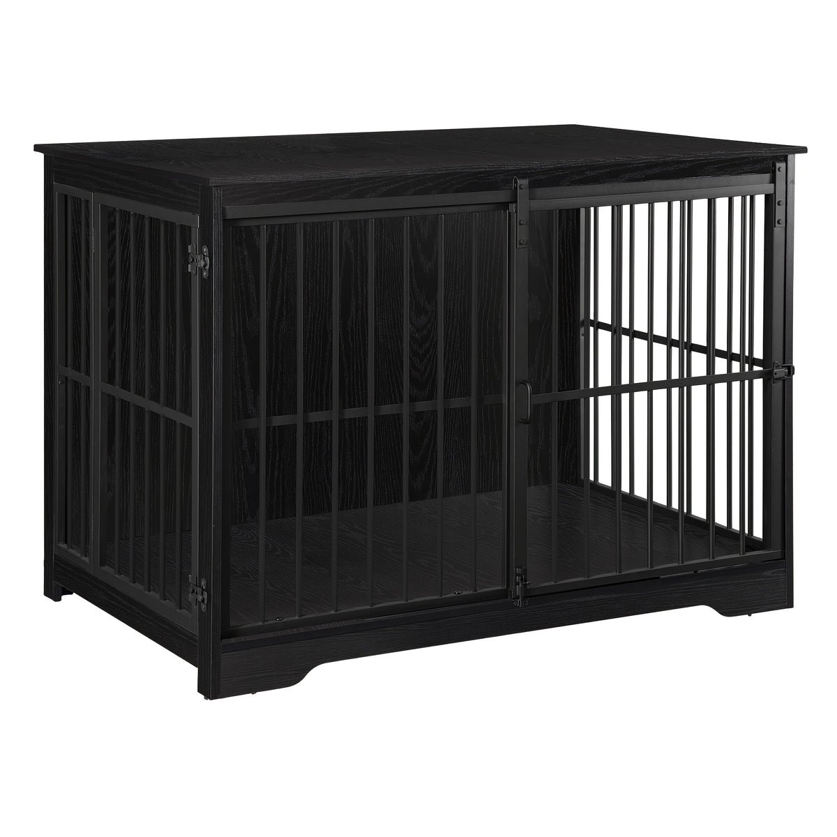 XL Large Dog Crate Furniture, 44.1" Indoor Dog Kennel Furniture with Barn Door, Wooden Tall Dog Crate, Heavy Duty Dog Cage for Large Dogs, Side End Table, Anti-Chew, Rustic Brown, Black, Greige Black, White Brown