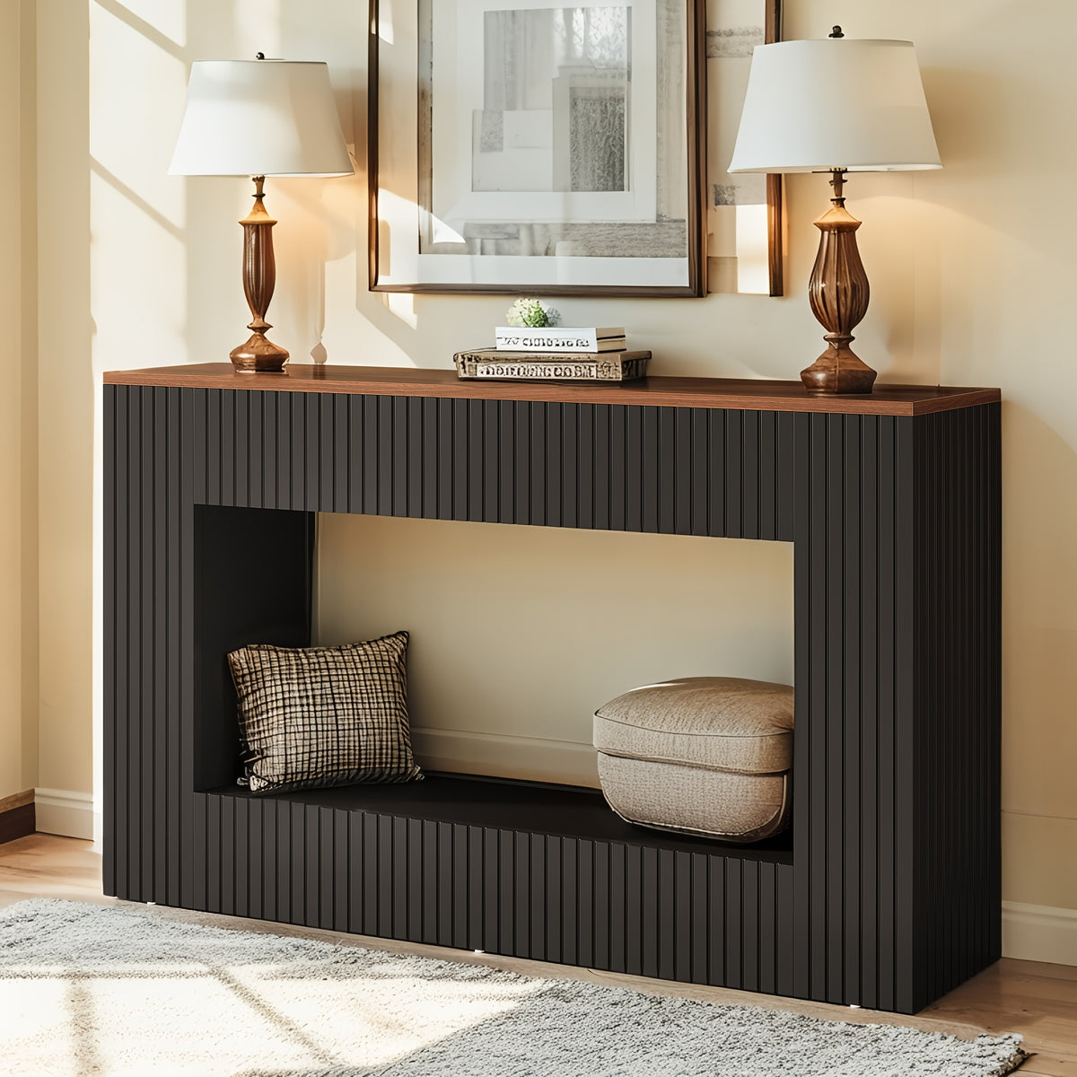 Farmhouse Console Table, 55.11-Inch 2-Tier Design for Entryways, Hallways and Behind-Couch Placement