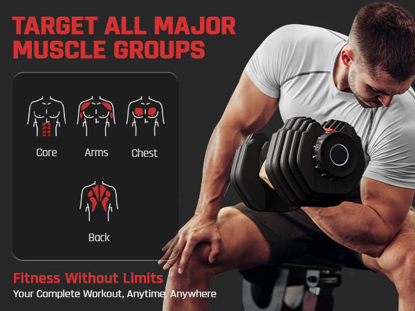 Costoffs 15-in-1 Quick-adjust Dumbbell, 1-sec Adjustable Weights From 5LBS To 52.5LBS, Space-saving Design For Home Gym, Black&Red