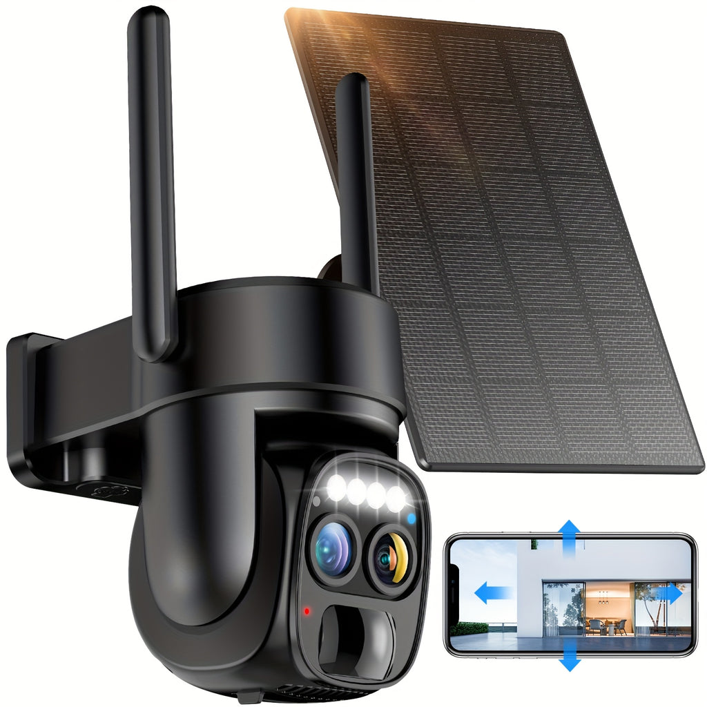 Set of 4 Hawkray Solar Security Wireless Outdoor Cameras, 3MP Resolution with 360° Pan And Tilt Control, 10X Zoom, Two-Way Audio, Spotlight Siren, And PIR Motion Detection