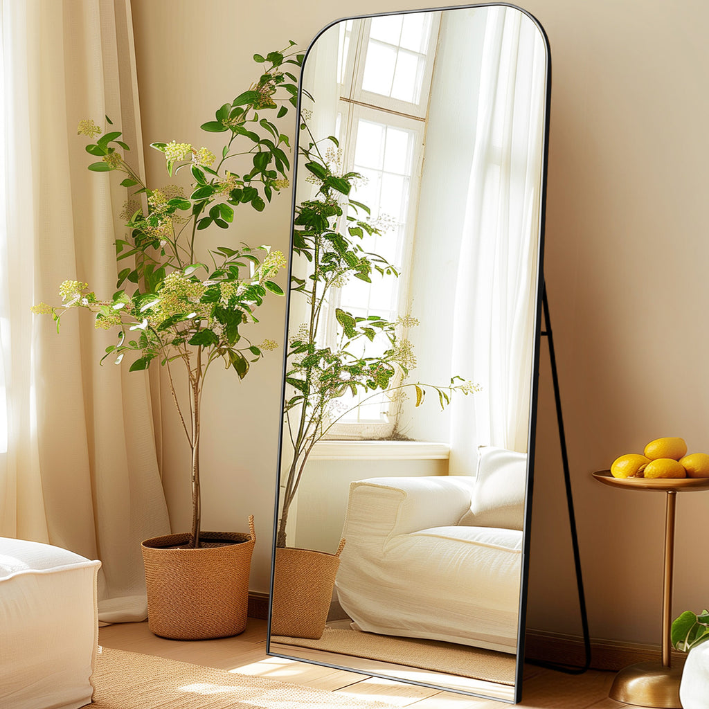 30 X 71 Inch Full Length Mirror, Golden Wall Full Body Mirror Full Length with Stand, Rounded Top Floor Mirror with Aluminum Alloy Frame for Bedroom Living Room