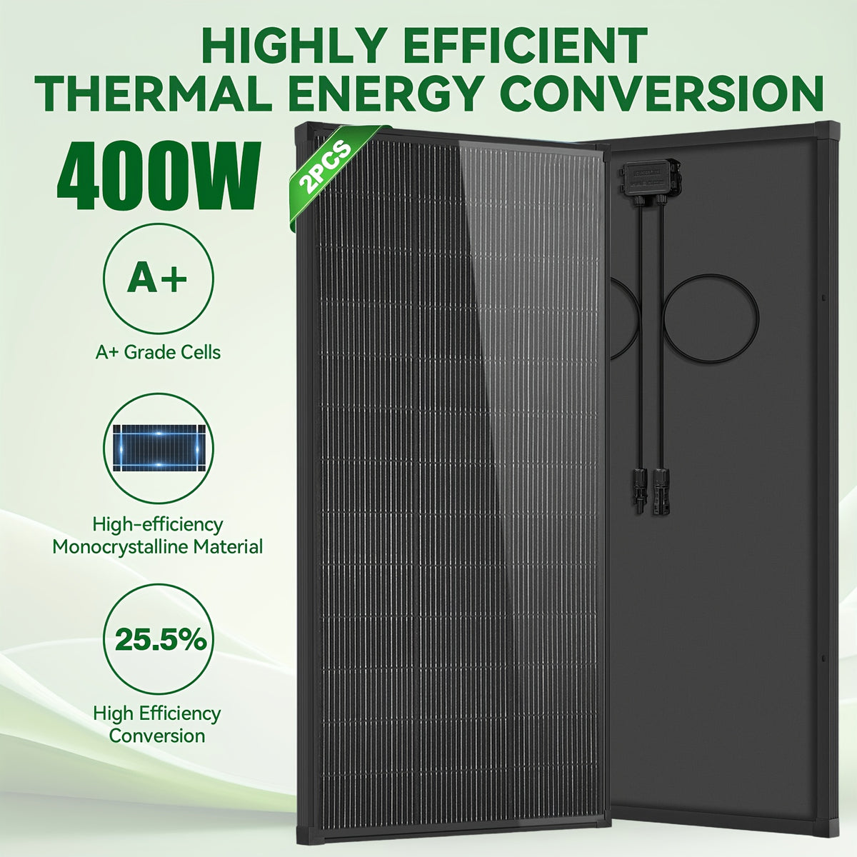 400W Solar Panel with Black Backsheet, 2pcs 200W High-Efficiency Monocrystalline Photovoltaic Panel, 18V N-Type Monocrystalline, 18BB, A+ Grade Cells, 25.5% High Conversion Efficiency, Suitable for Residential Roofs, Farms, RVs, And Off-Grid Systems