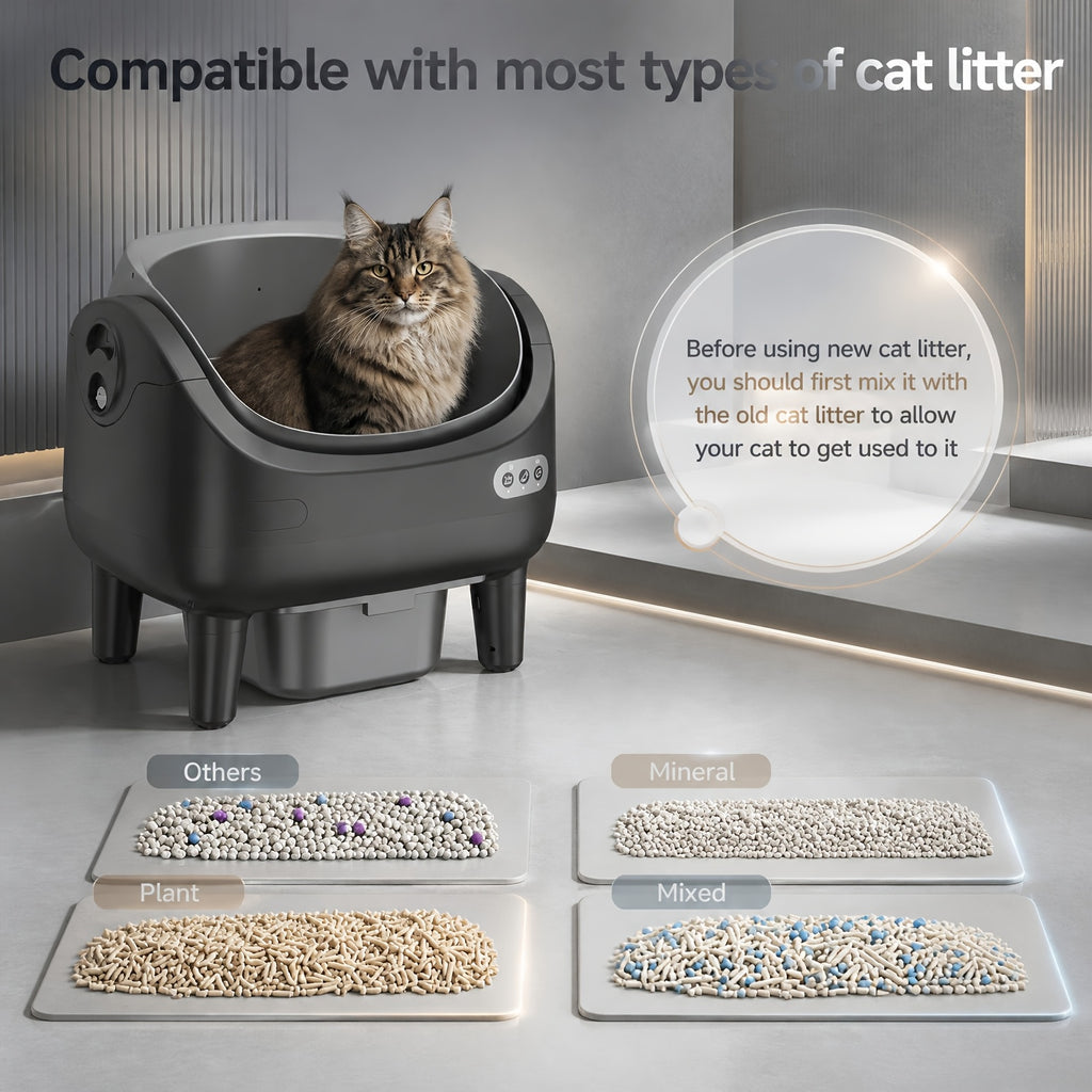 [Smart Self-Cleaning Litter Box] Extra-Large Smart Self-Cleaning Litter Box With Built-In Sensors, Large-Capacity Waste Compartment, 14-Day Automatic Cleaning, Open Design, Ideal For Multi-Cat Households