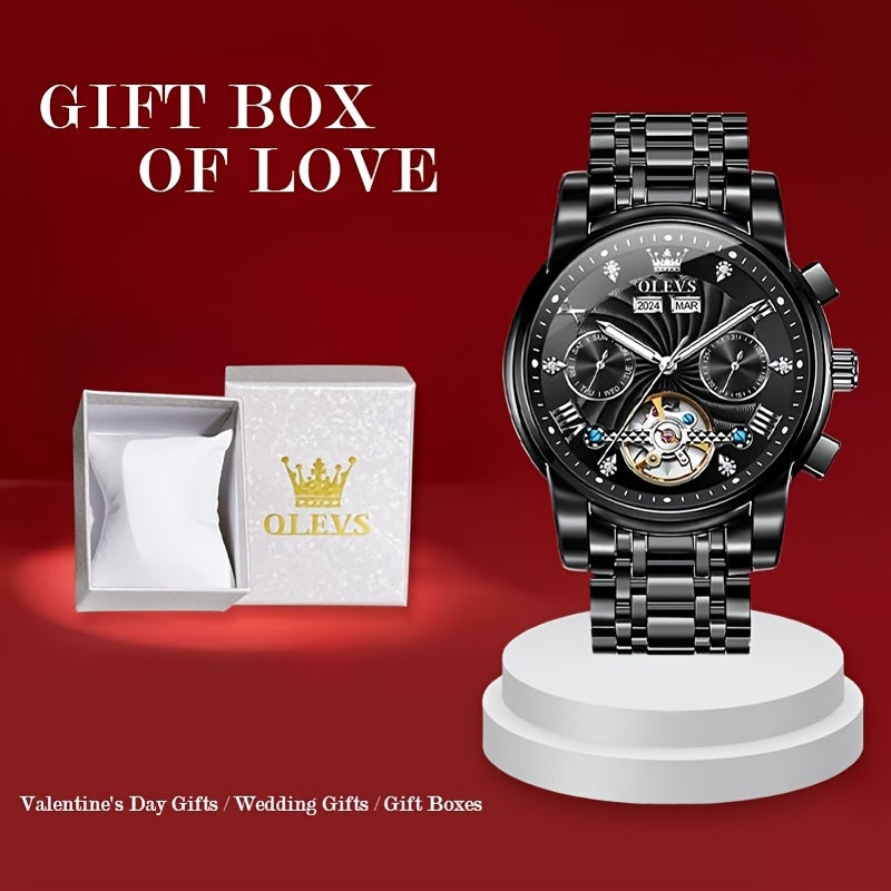 OLEVS Men'S Mechanical Watch - Automatic Movement Stainless Steel Large Dial, Luminous Dual Calendar Business Casual Dress Multifunctional Wristwatch Relojes Para Hombre Without Box, Without Battery