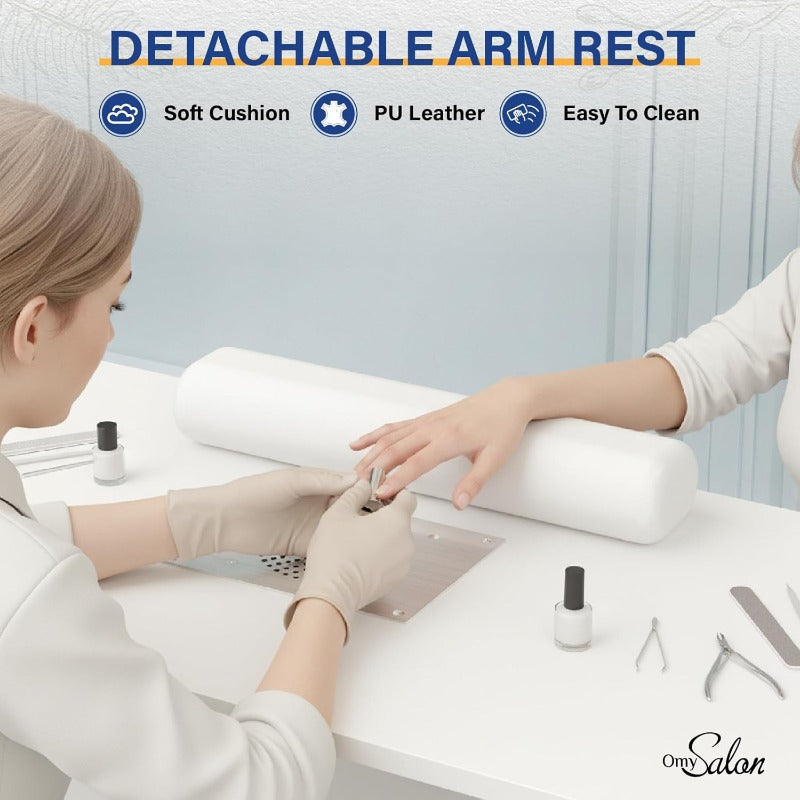 43.3''L Nail Desk for Nail Tech, Manicure Table with Storage Drawers & Wrist Cushion, Acetone Resistant for Salon and Home Nail Station
