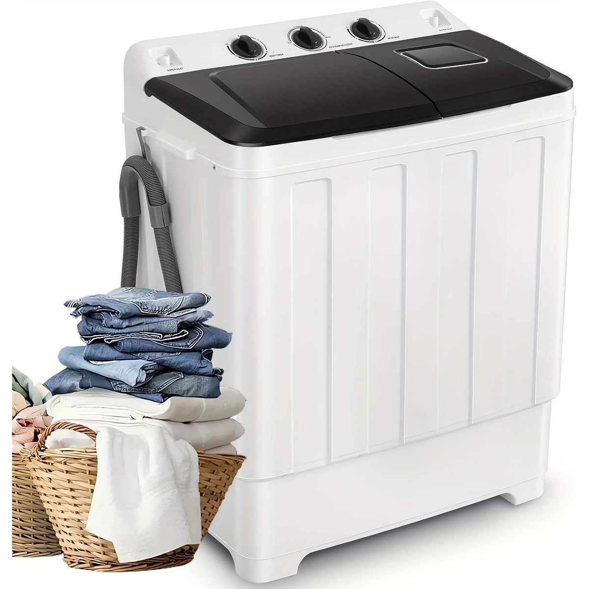 HOMDOX 30Lbs Portable Washing Machine, Twin Tub Laundry 2-In-1 Compact Washer Spinner Combo with 19Lbs Washer And 11Lbs Spinner Dryer for Apartments, Rvs, Dorms, Suitable for Family And Travel, Mother'S Day Gift, Father'S Day Gift