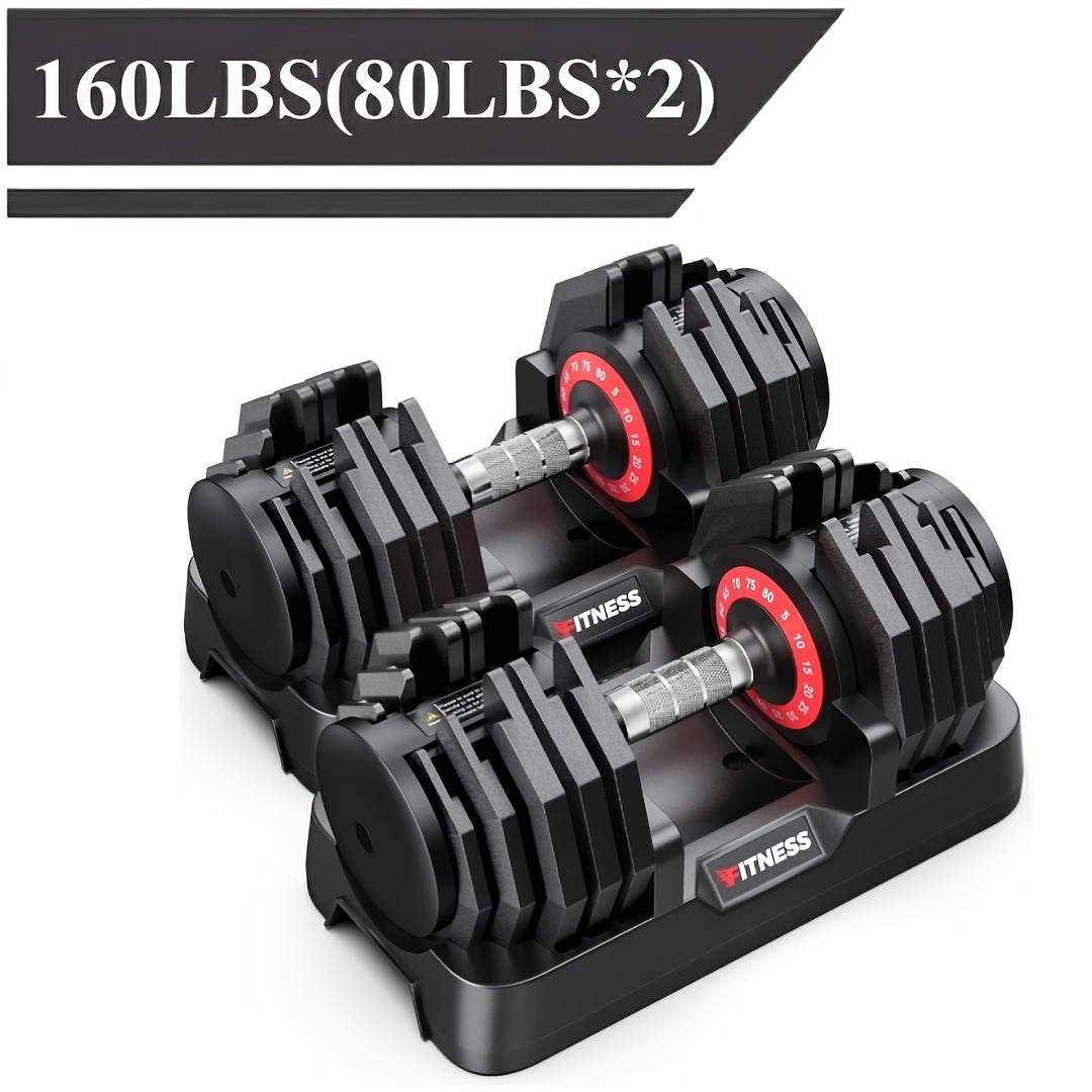 80/55LBS Adjustable Dumbbell with Base (1pc/2pcs), Non-Slip Textured Handle, 1 Second Weight Adjustment, Octagonal Design, Suitable for Home Gym Exercise, Strength Training Equipment, Suitable for Men/Women