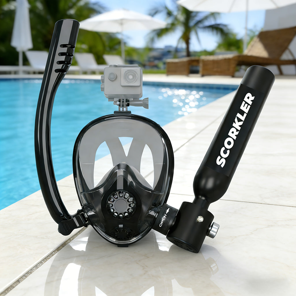 0.5 Liters (3.5Cu Ft) Aluminum Alloy Mini Diving Tank & Snorkel Mask Set | 5-8 Mins Dive Time | for Underwater Recreation | Durable Snorkel Gear | Mask Only for L/XL | No Inflation Tool Included | Easter Gift