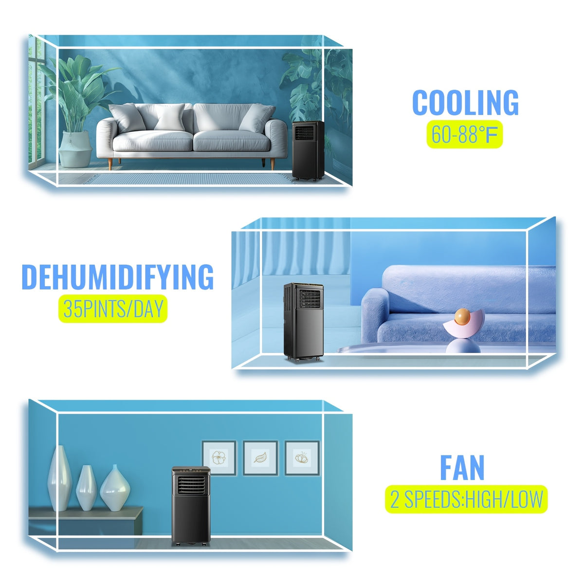 [Portable 3-in-1 AC] 8000 BTU Portable AC Unit with Remote, 3-in-1 Air Cooler & Dehumidifier Suitable for Small Spaces, Compact Cooling System with Compressor, 24-Hour Timer, Efficient for Bedrooms, Home Offices, -Type Plug (115)