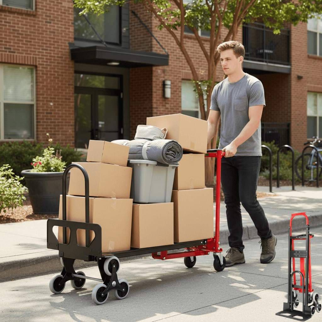 Heavy Duty 4-in-1 Convertible Hand Truck Dolly - 1000 LBS Capacity Industrial Stair Climbing Platform Cart, Foldable Utility Trolley for Moving & Transport