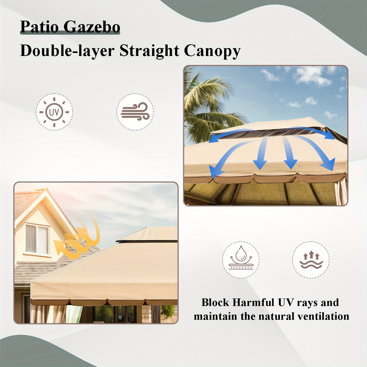Outdoor Patio Gazebo 10'x13', Heavy Duty Party Tent & Shelter With Double Roofs, Mosquito Nettings And Privacy Screens For Patio Lawn And Garden, Brown
