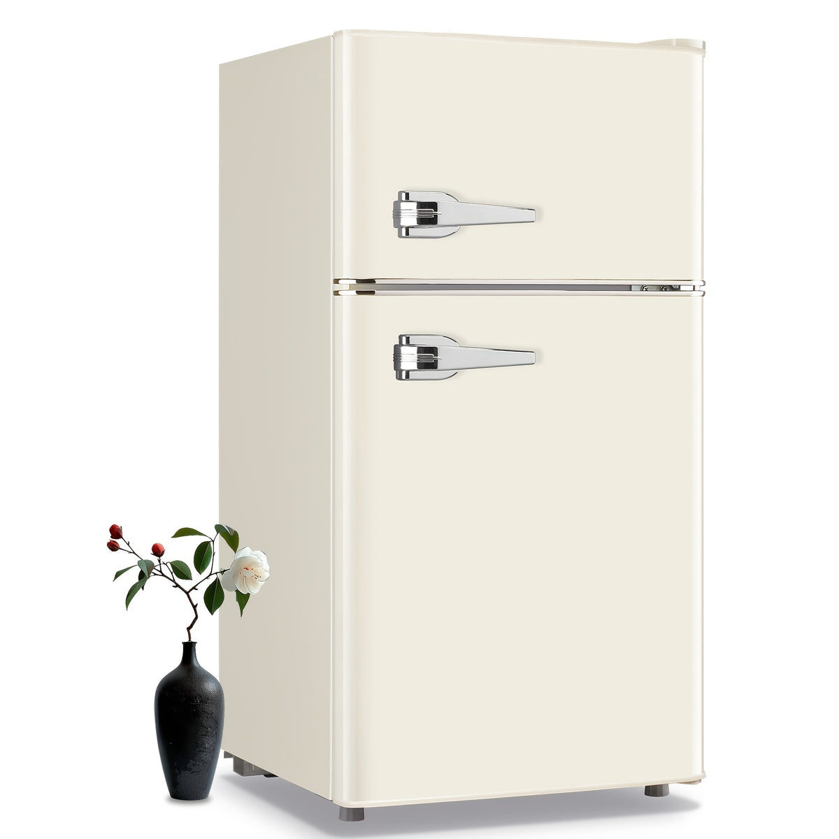 3.8 Cu.Ft Mini Fridge with Freezer, Double Door Compact Refrigerator with Adjustable Thermostat, Removable Shelves, Low Noise, Mini Fridge with Top Freezer for Bedroom, Office, Dorm, RV