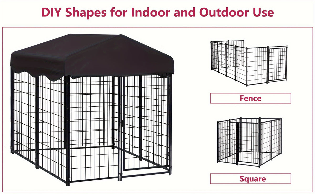 [Heavy Duty Dog Cage] Outdoor Dog Kennel, Heavy Duty Dog Cage With Roof, For Medium To Small Dogs Outside 4Ft X 4Ft X 4.5Ft, Large Pet Crate Cage Dog Playpen