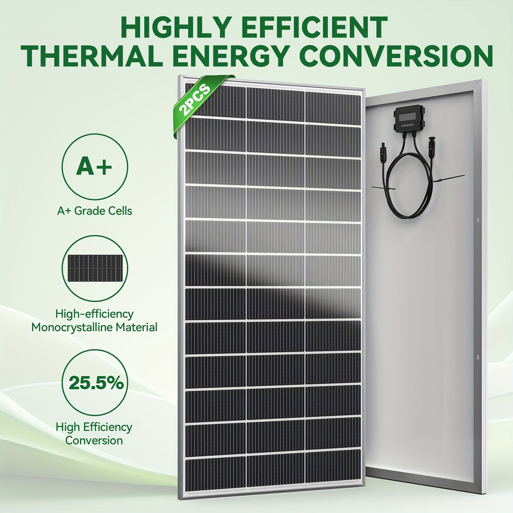 Werchtay 200W*2 Solar Panels, 25.5% 18BB High Efficiency Monocrystalline 2pcs 200W 12 Volt Solar Panels Systems Solar Module for Farm House Rooftop RV Caravan And Other Off-Grid System