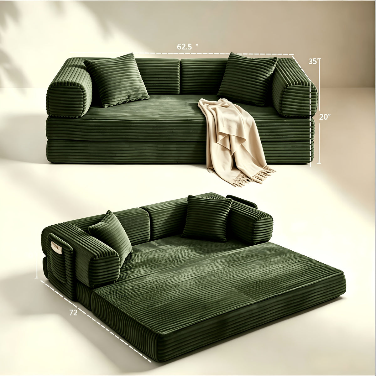 Futon Sets Convertible Floor Sofa Bed With Fixed-Shape Frame, King Size Floor Sleeper 5-in-1 Combination Modular Sofa, Modular Folding Mattress Couch For Living Room Bedroom Playroom