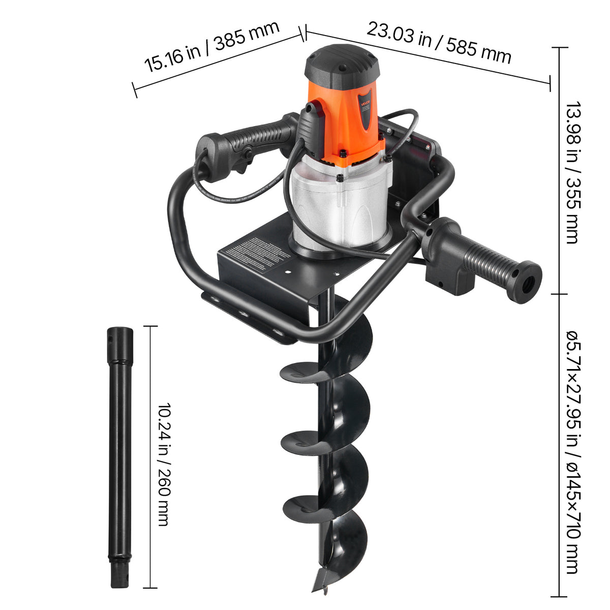 VEVOR Electric Post Hole Digger 1500W Powerful Motor with 5.71 in Auger Bit