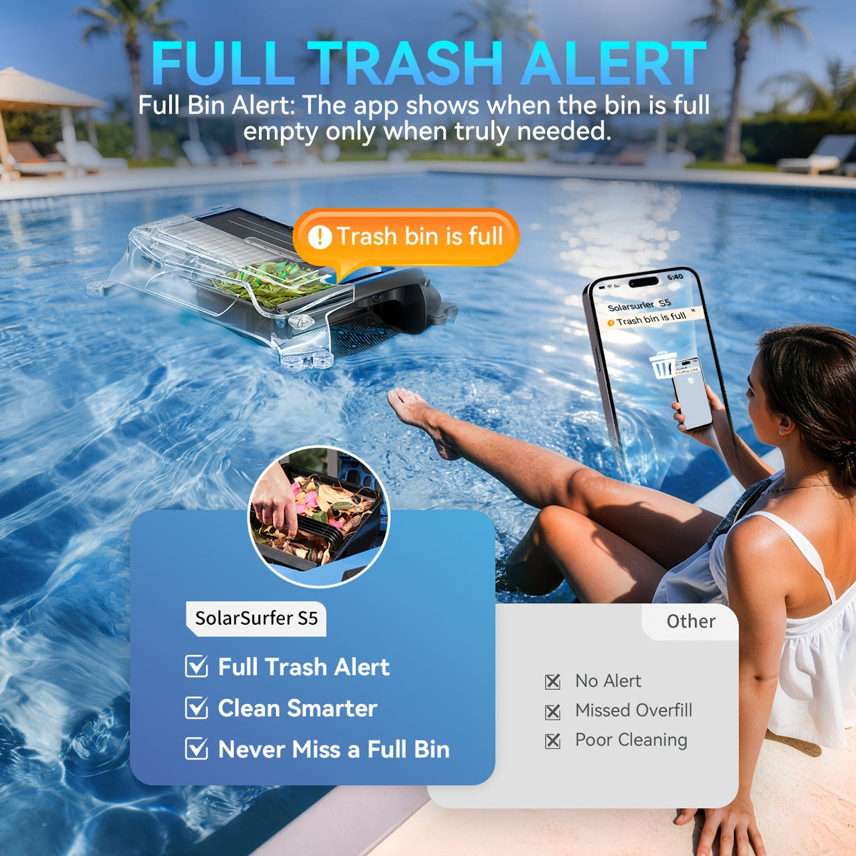 Solar Powered Pool Skimmer Robot 24/7 Continuous Working APP Control Intelligent Obstacle Avoidance Floating Surface Cleaner for Above Ground And Inground Pools