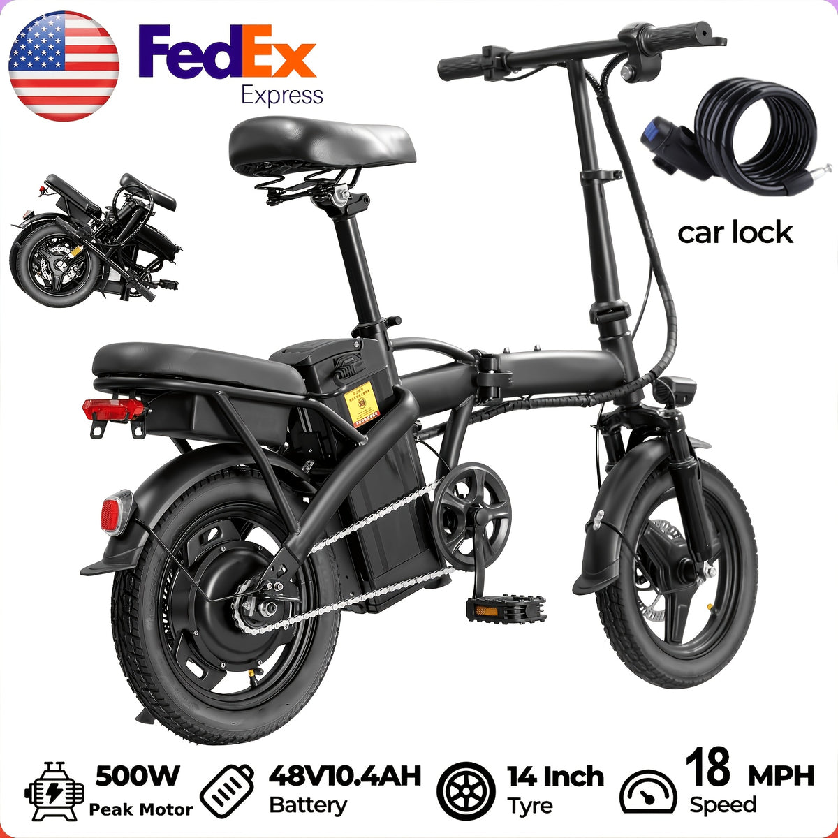 14-Inch Folding Electric Bike for Adults and Teens with 500W Peak Motor for Portable Urban Commuting