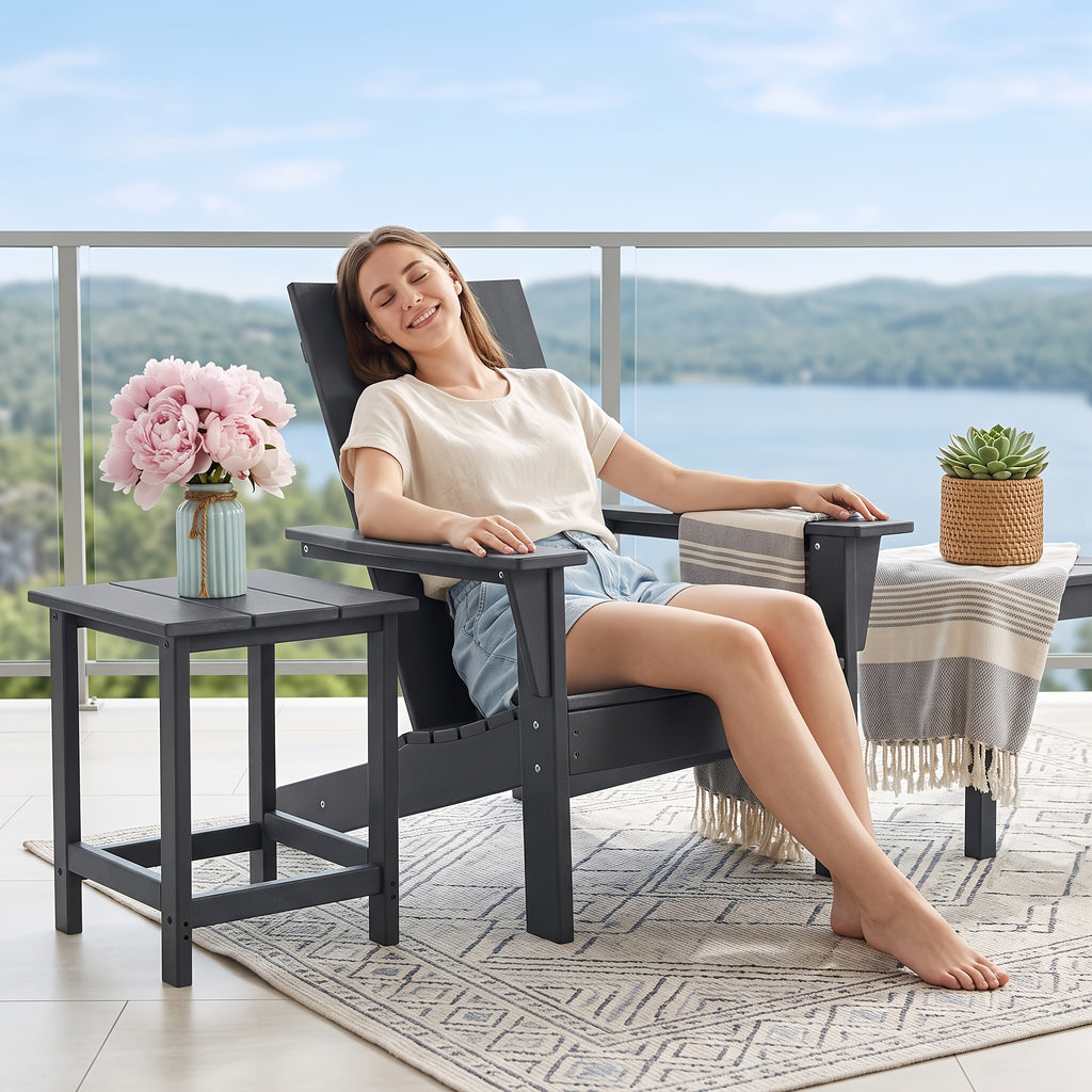 LEASBAR Folding Adirondack Chair Outdoor Fire Pit Chair For Patio Garden Backyard Pool Deck With Phone Holder And Cup Holder, Heavy All-Weather HDPE Comfortable Campfire Chairs Poolside Lawn 1pc, 2pcs, 3pcs(2pcs Chair+1table), 4pcs