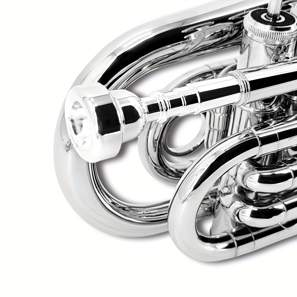 WUQIMUSC Bb Pocket Trumpet Nickel Plated, Brass Beginner Trumpet with 7C Mouthpiece, Case, Cleaning Kit & Gloves Musical Instruments Gift