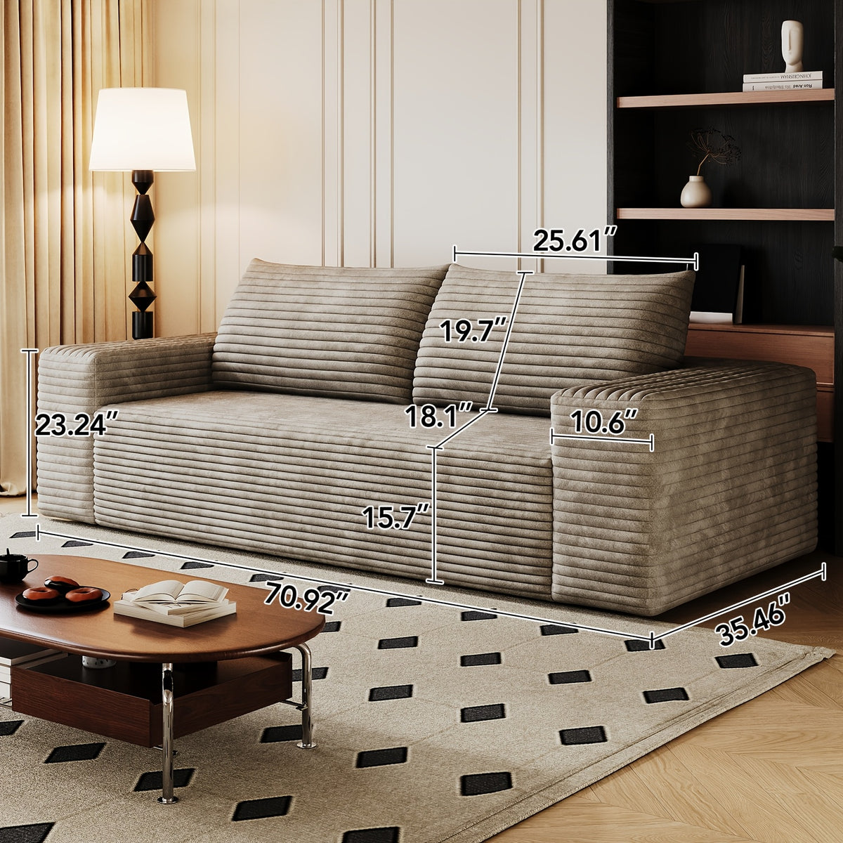 Boneless Sofas for Living Room, 71" Modern 2-Seater Sofa with Deep Seat, Comfy Cloud Sofa with Corduroy Fabric, No Assembly Couch, Loveseat Sofa for Bedroom, Dorm