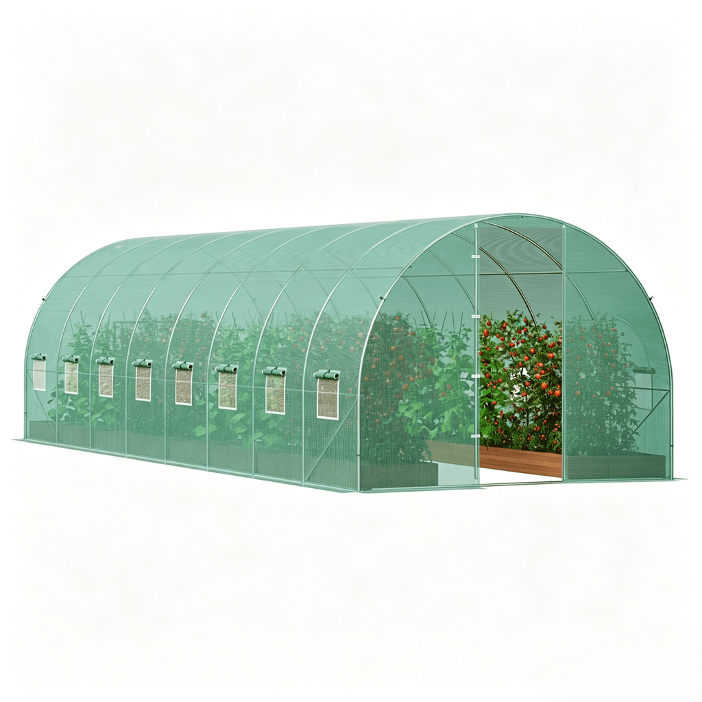 VEVOR Walk-in Tunnel Greenhouse 19.36x9.68x7.4/27.38x9.5x7.38ft Galvanized Frame PE Cover Green (No Door)