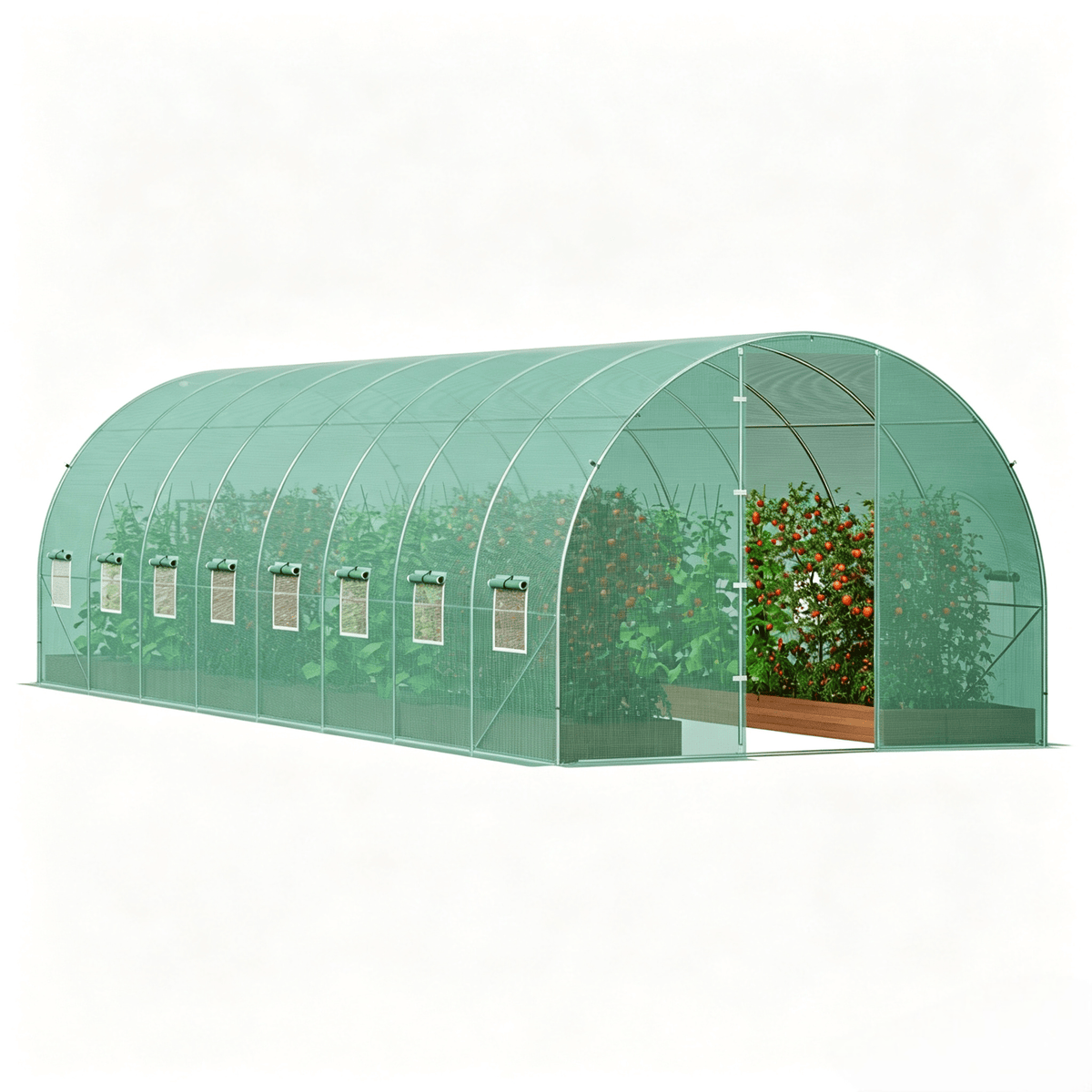 VEVOR Walk-in Tunnel Greenhouse 19.36x9.68x7.4/27.38x9.5x7.38ft Galvanized Frame PE Cover Green (No Door)