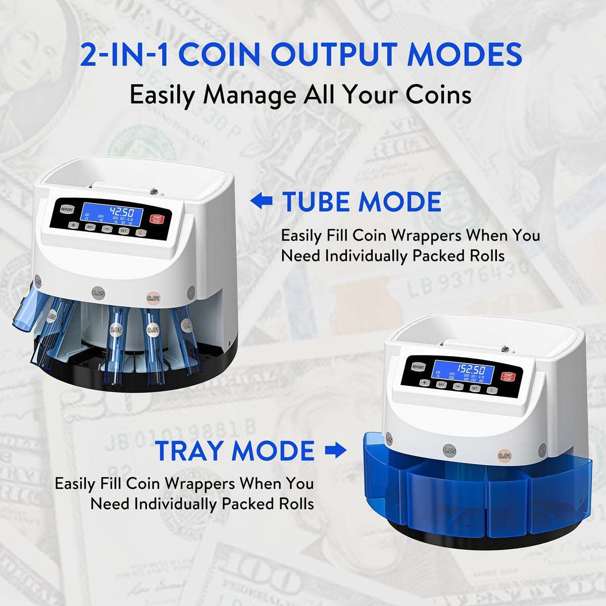 Coin Counter Machine Sorter, Change and Wrapper Roller Counting Organizer, Sorts up to 300 Coins Per Minute, Automatically Sorts and Batches, Office Supplies