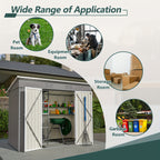 Outdoor Metal Storage Shed, 8' x 4' Gray Backyard Organizer with Lockable Door and Floor Frame