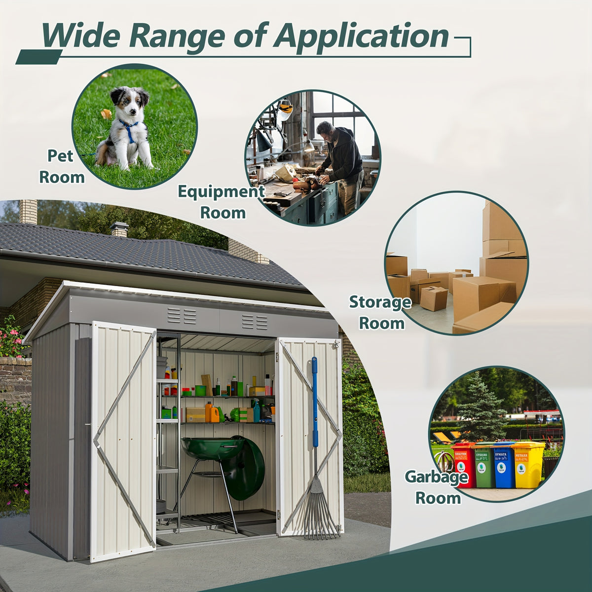Outdoor Metal Storage Shed, 8' x 4' Gray Backyard Organizer with Lockable Door and Floor Frame