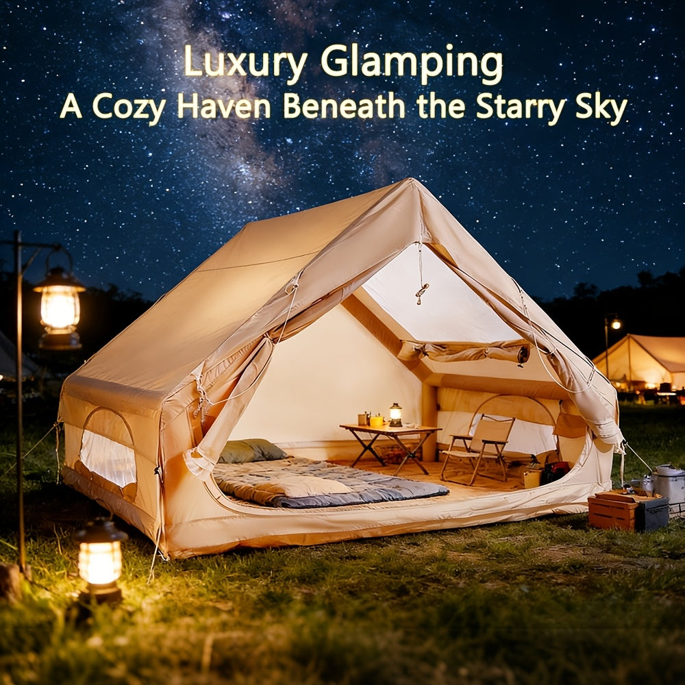 Luxury 2-Door Inflatable Tent with Skylight And Chimney Opening - Starry Sky Edition | Windproof, And Mosquito-Proof. Lightweight Glamping Cabin, Ideal for Family Luxury Camping. A Portable Shelter for Your Outdoor Adventure