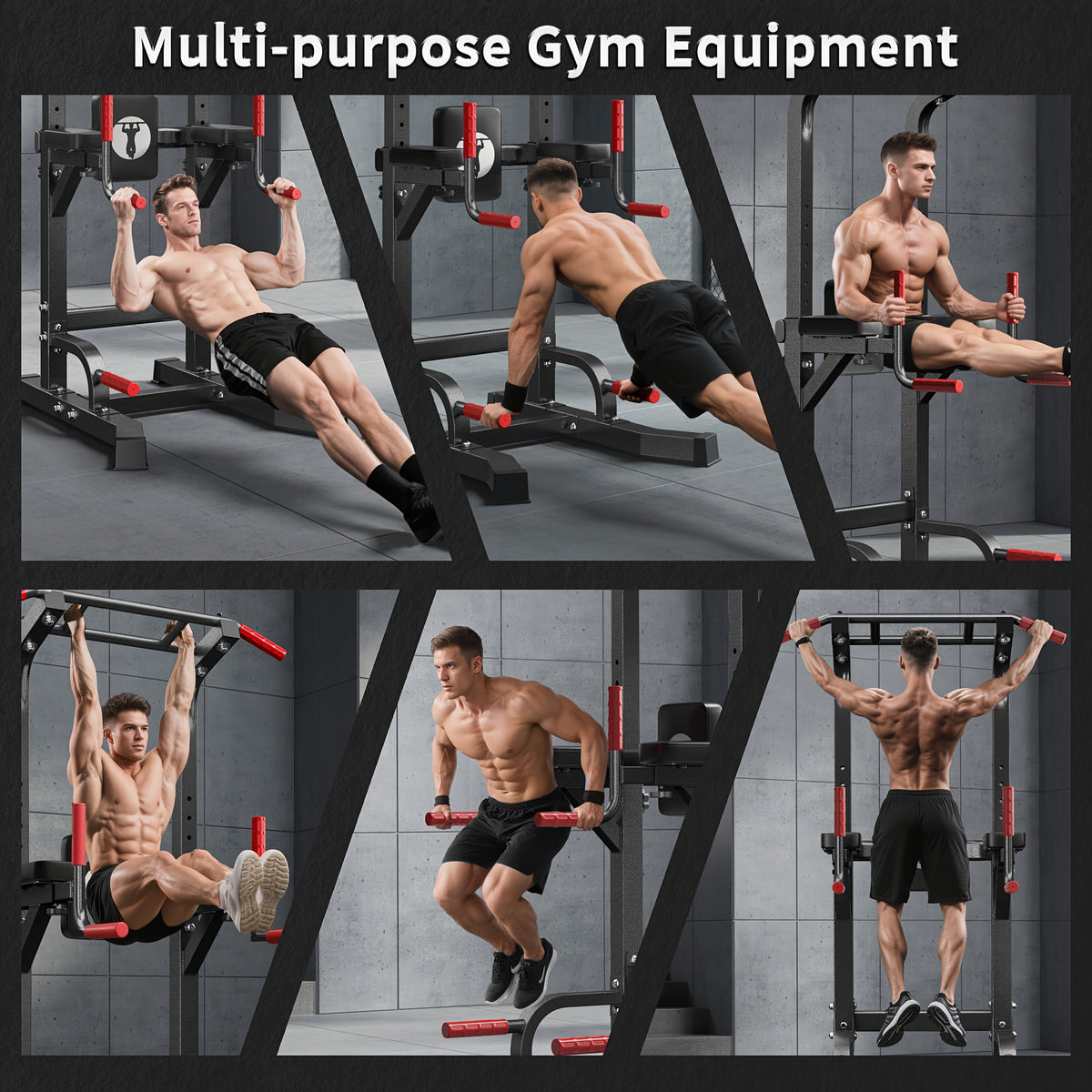 SogesPower Power Tower Pull Up Dip Stand Multi-Function Adjustable Height Workout Equipment Dip Station Fitness Strength Training for Home Gym 330LBS