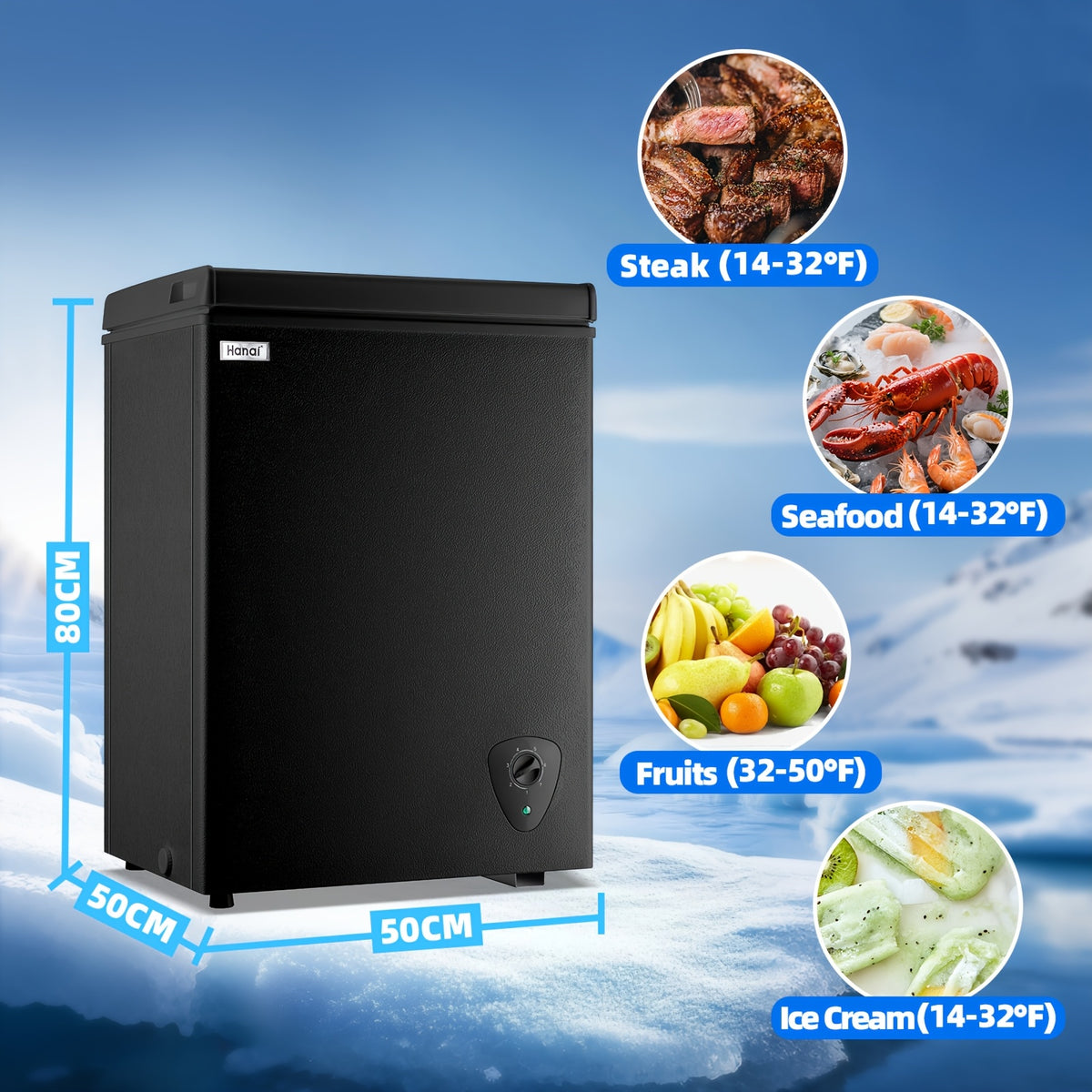 [Small Deep Freezer] WANAI Small Deep Freezer, 2.5/3.5/5.0 Cubic Feet Chest Freezer With Adjustable Temperature, Top Open Door, Removable Storage Basket For Home, Kitchen, Office, Home And Apartment, Black