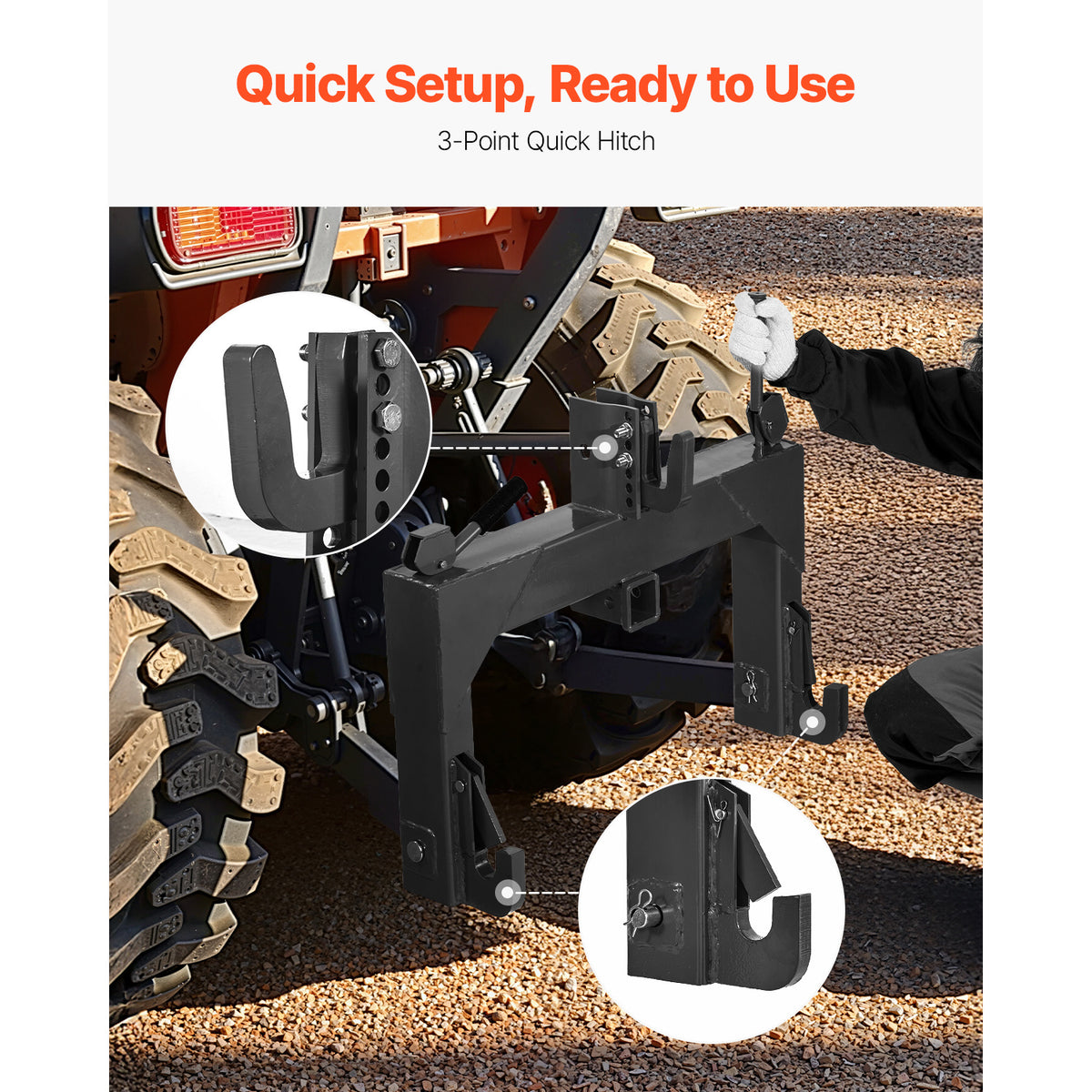 3-Point Quick Hitch with 2" Receiver Category 1 & 2 Tractor Hitch 3000lb Black/Orange/Green
