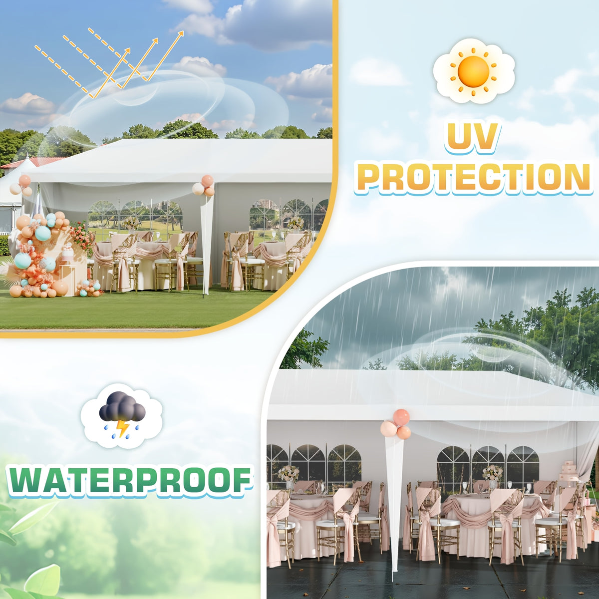GUNJI 20x40FT & 13*26FT Heavy Duty Outdoor Party Tent, White Wedding Canopy With Removable Sidewalls, Roll-Up Doors, Storage Bags, Event & Commercial Gazebo Shelter