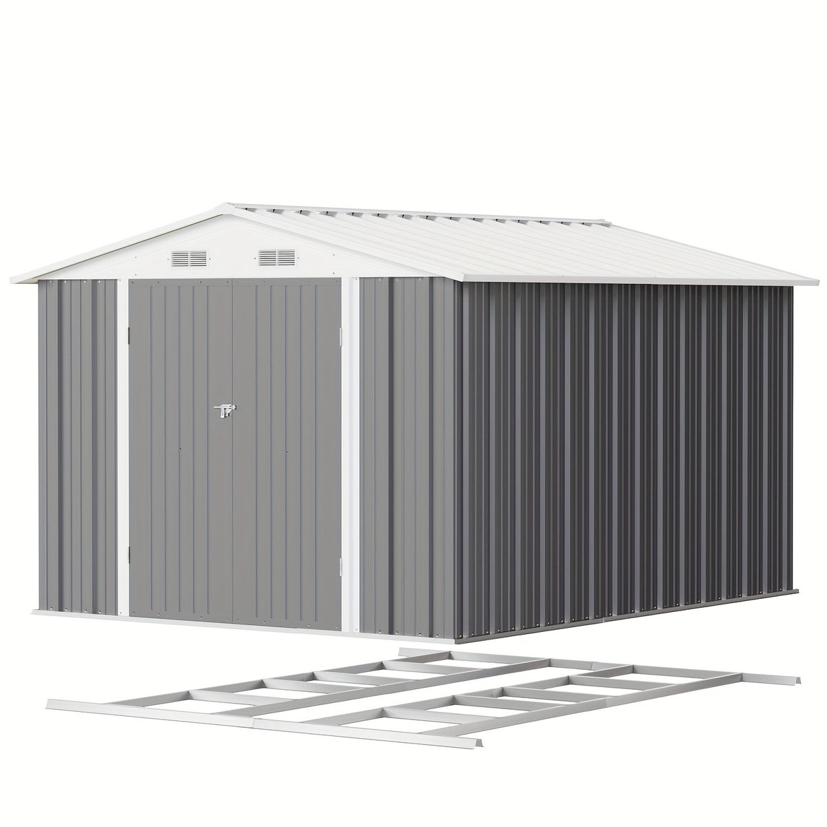 Outdoor Storage Shed by GUNJI, Lockable Steel Tool House in 5 x 2.7 ft or 8 x 10 ft Options