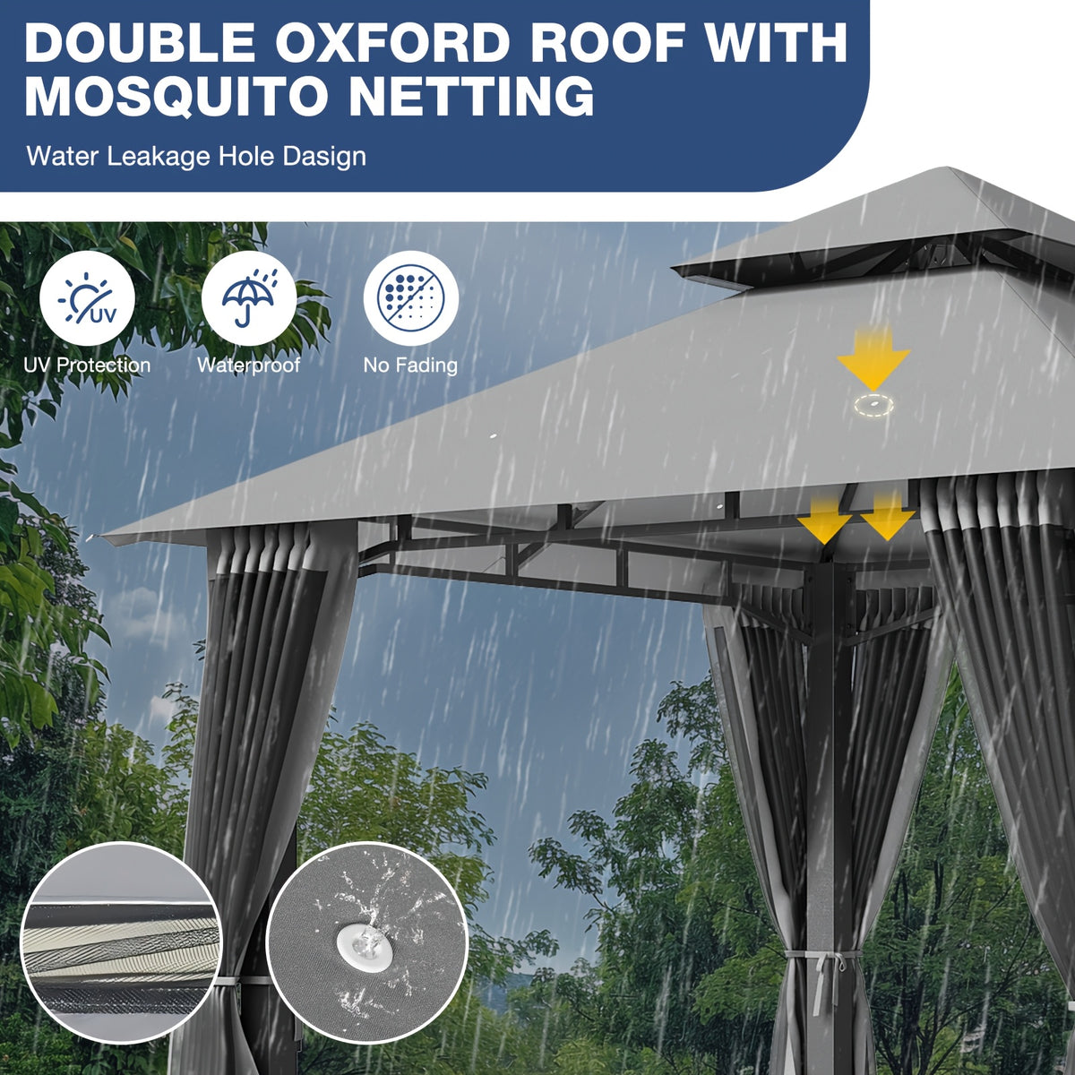 8'x8'Heavy-Duty Aluminium Alloy Outdoor Gazebo With Double Roof Canopy - All-Weather Pergola Mosquito Netting, Suitable For Terraces, Backyards, Or Gardens (grey)